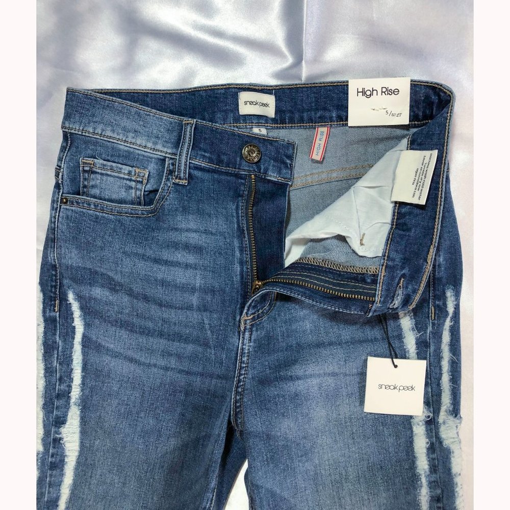 SNEAK PEEK Womens Jeans Side Striped High Rise Skinny Blue Size 5/W27 - Picture 4 of 7